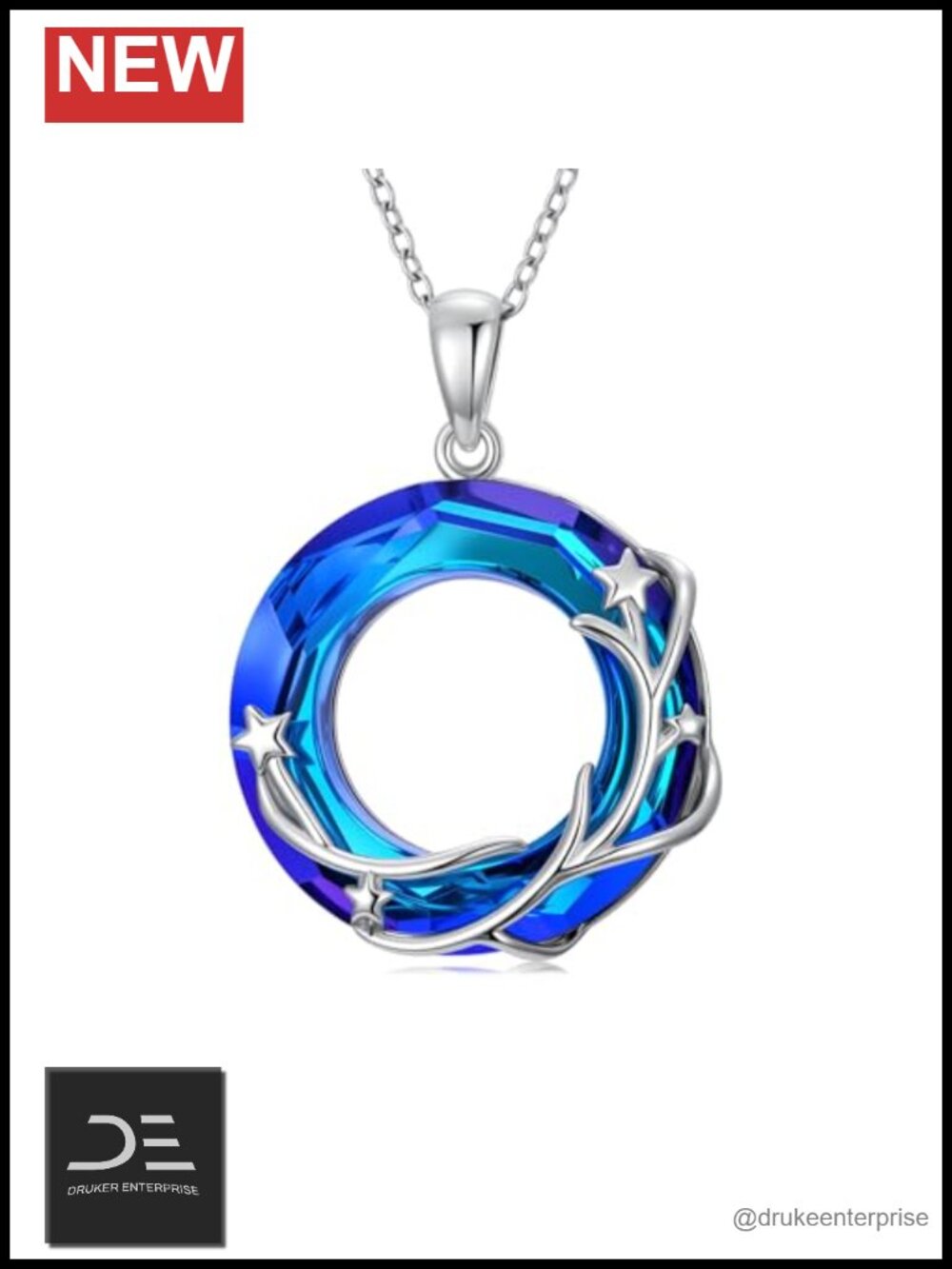 925 Sterling Silver Blue Crystal Pendant Necklace for Women Teardrop Jewelry